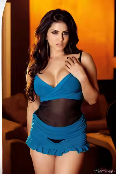 Sunny Leone Blue Dress Stripe