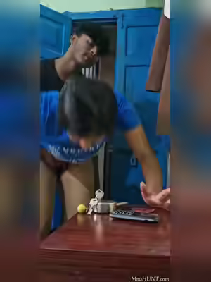 Blue T-shirt Girl Sucking Cousin's Dick