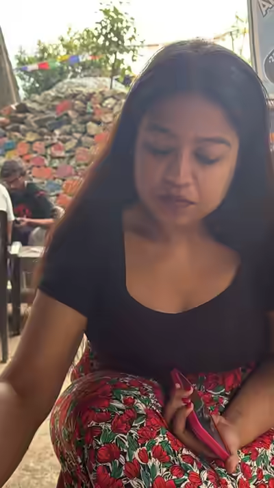Indian Housewife Sucks Finger Outside